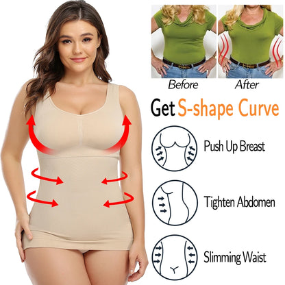 Shapewear for Plus Size Women Tummy Control Shapewear Built-in Bra Shaping Tank Tops Slimming Body Shaper Compression Underwear