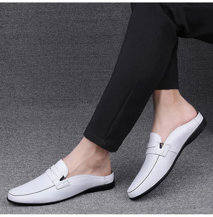 Quality Men Slippers Leather Men Mules Half Shoe Loafers Moccasins Outdoor Non-slip Black Beach Sandals Slides Zapato Hombre