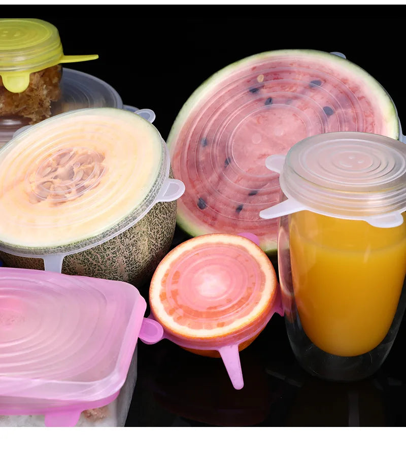 6pcs Food Silicone Cover Cap Universal Silicone Lids Cookware Bowl Reusable Stretch Lids Pot Lids Kitchen Accessories