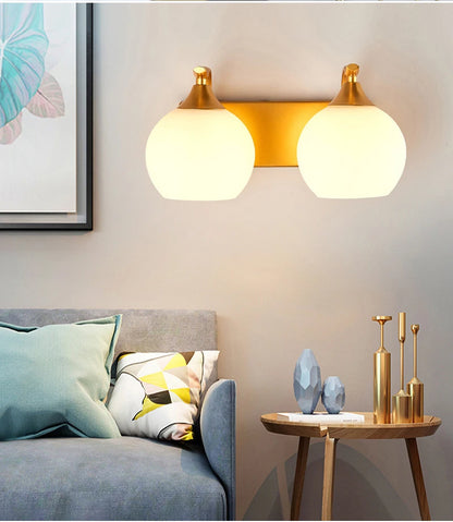 Decorative Modern Wall Lamp with Glass Shade Bedside Bedroom Loft Design Up Down Iron Led Wall Lights Gold for Home Mirror E27