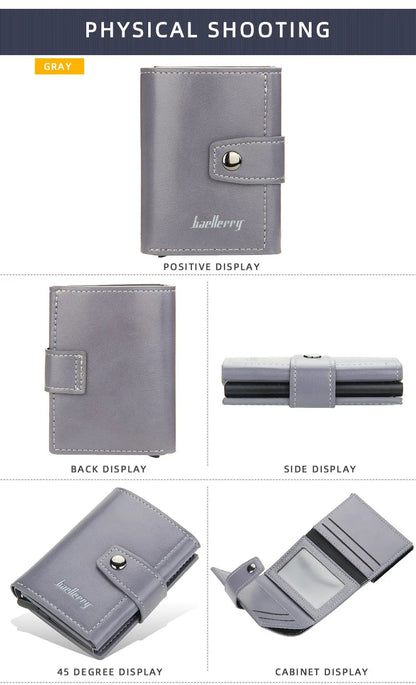 RFID Blocking Protection Men ID Credit Card Holder Wallet Leather Metal Aluminum Business Bank Card Case CreditCard Cardholder