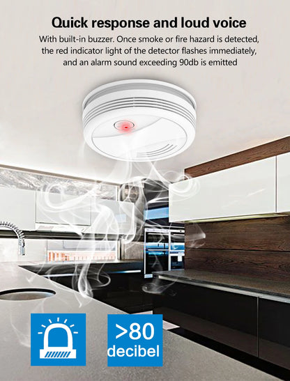 Wifi Tuya Smart Smoke Detector Sensor 80DB Alarm Fire Smoke Detector Wifi/433 Fire Protection Home Security Alarm Smart Life APP