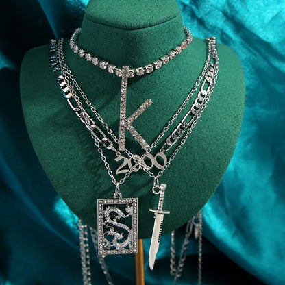 New Multi Layer Butterfly Dragon Charms Crystal Necklaces For Women Punk Golden Angel Letter Clavicle Chain Hiphop Gifts Jewelry