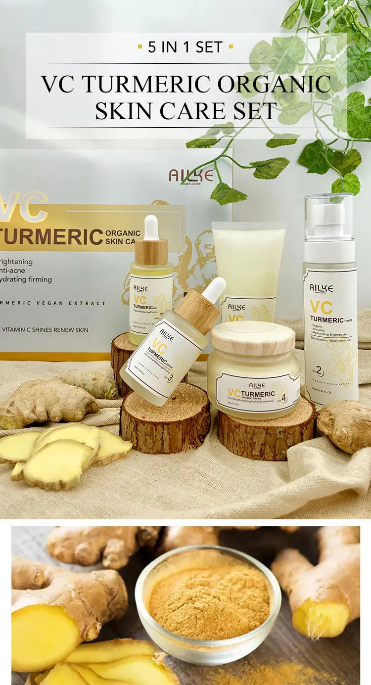 AILKE Turmeric Renew Skin Care Sets Vitamin C Women Facial Organic Anti Acne Whitening Hydrating Firming Korean Face Products