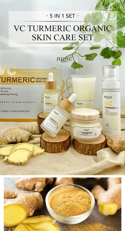 AILKE Turmeric Renew Skin Care Sets Vitamin C Women Facial Organic Anti Acne Whitening Hydrating Firming Korean Face Products