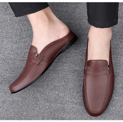 Quality Men Slippers Leather Men Mules Half Shoe Loafers Moccasins Outdoor Non-slip Black Beach Sandals Slides Zapato Hombre