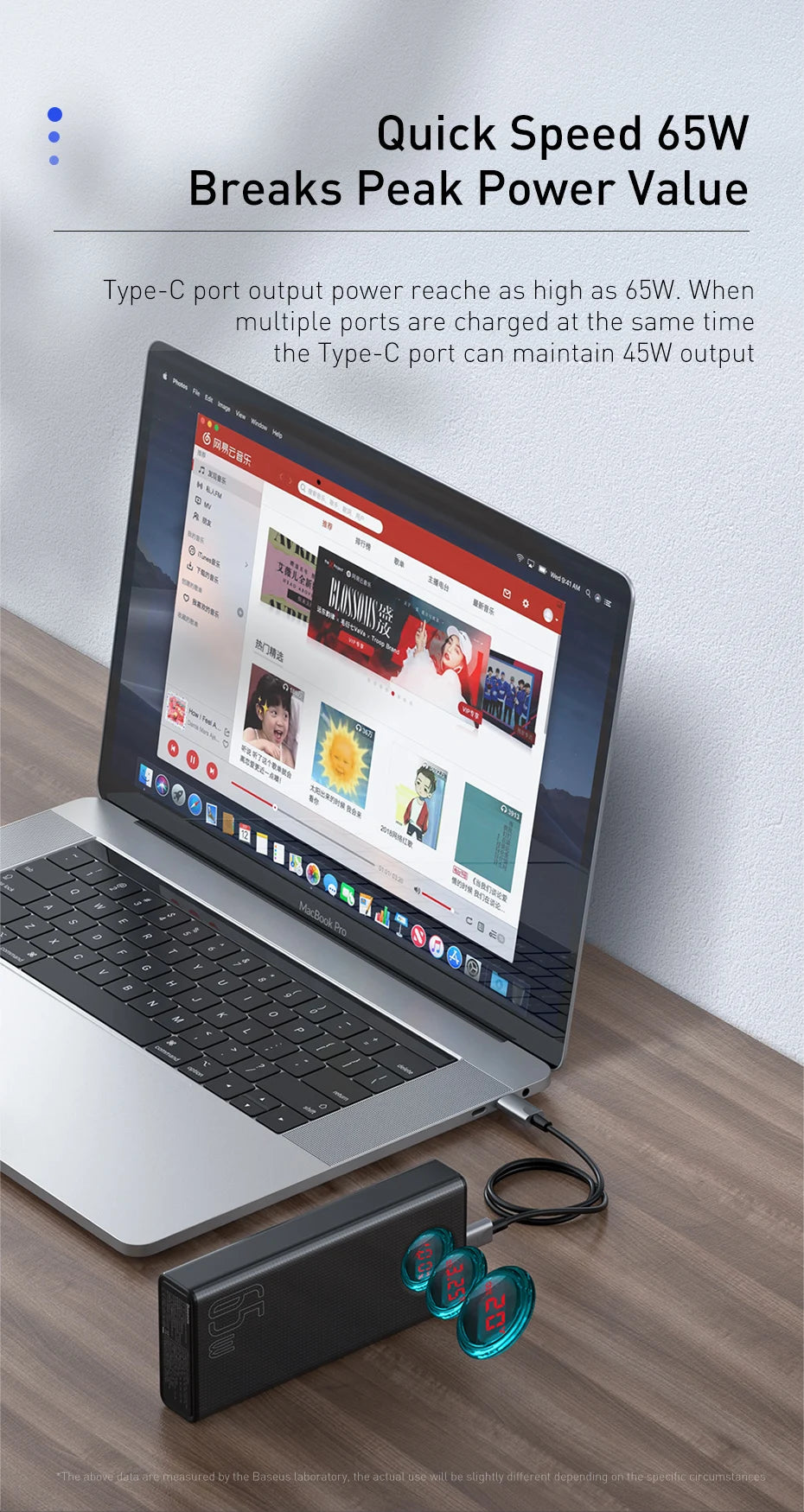 Baseus Power Bank 30000mAh 65W PD3.0 Quick Charging 3.0 FCP SCP Portable External for iPhone 16 15 14 Laptop Tablet Power bank