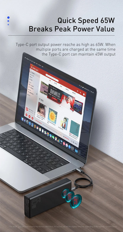 Baseus Power Bank 30000mAh 65W PD3.0 Quick Charging 3.0 FCP SCP Portable External for iPhone 16 15 14 Laptop Tablet Power bank