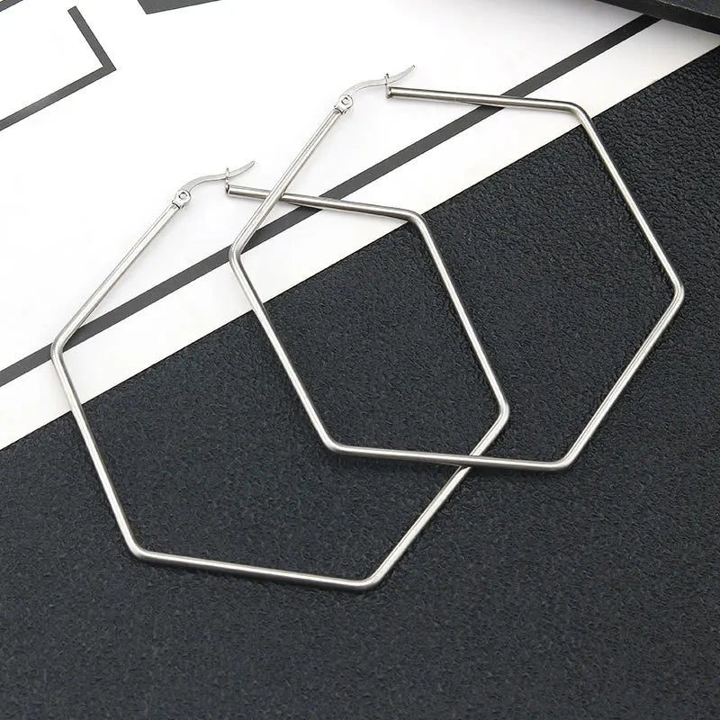 Titanium Steel Exaggerated Geometric Square Rhombus Hoop Earrings for women Big Earring Statement Ear Ring Nightclub Jewelry