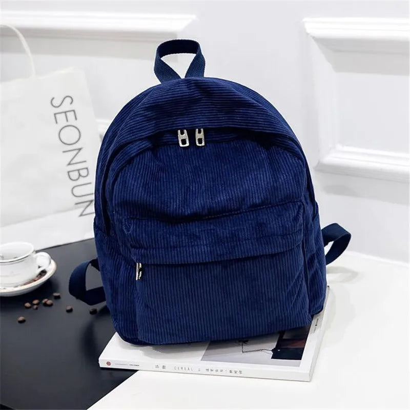 Personalized Corduroy Black Navy Khaki Gary Student Backpack Embroidered Custom Large Capacity Schoolbag for Student and Adult