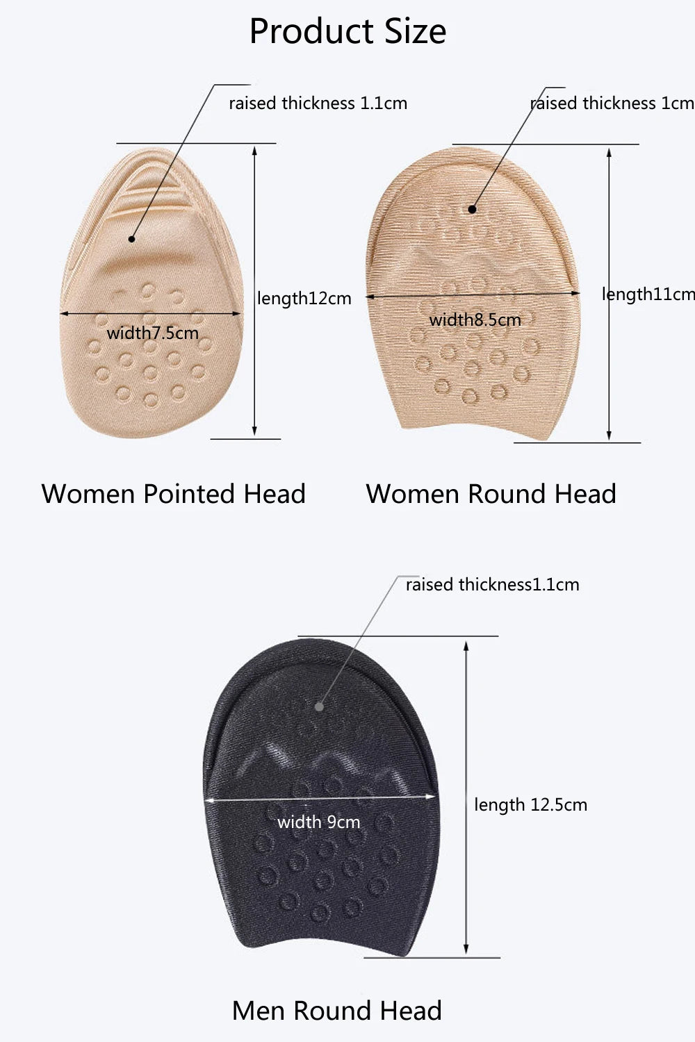 Half Insoles for Shoes Non-slip Sole Toe Plug Cushion High-density Foam Forefoot Pads Man Women Inserts for Shoes Size Reducer