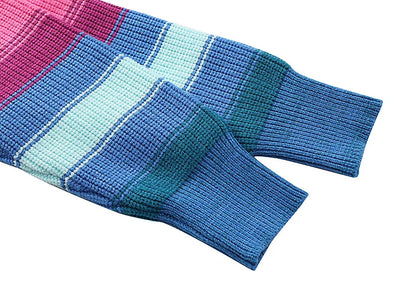 Oversized Sweater Women 2025 Fashion Rainbow Striped Embroidered Letters Knitted Pullovers Loose Casual Streetwear Tops C-119