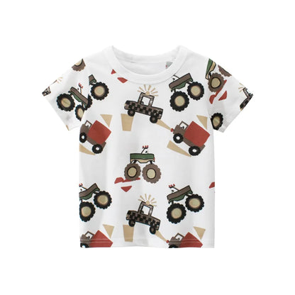 Baby Boys Clothes T-Shirts for 1 2 3 4 5 6 7 8 Years 100% Cotton Short Sleeve Car Bus Fire Truck Cartoon  Kids Summer Clothing