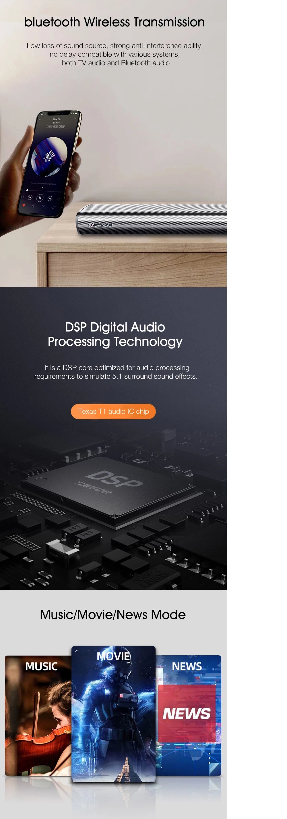 Soundbar Home Theater TV Audio 5.1 Bluetooth Dsektop Speakers 80W High Power Living Room Wall Mounted Remote Control Fully