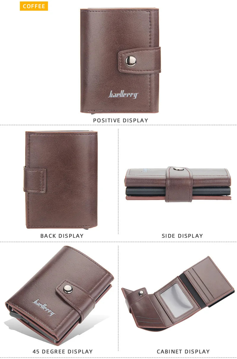 RFID Blocking Protection Men ID Credit Card Holder Wallet Leather Metal Aluminum Business Bank Card Case CreditCard Cardholder