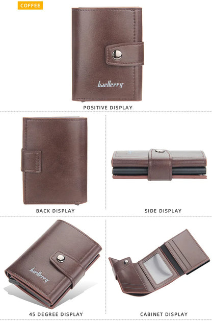 RFID Blocking Protection Men ID Credit Card Holder Wallet Leather Metal Aluminum Business Bank Card Case CreditCard Cardholder