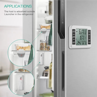 Digital Fridge Thermometer Wireless Freezer Thermometer with Indoor Temperature Monitor 2 Wireless Sensors Refrigerator Therm