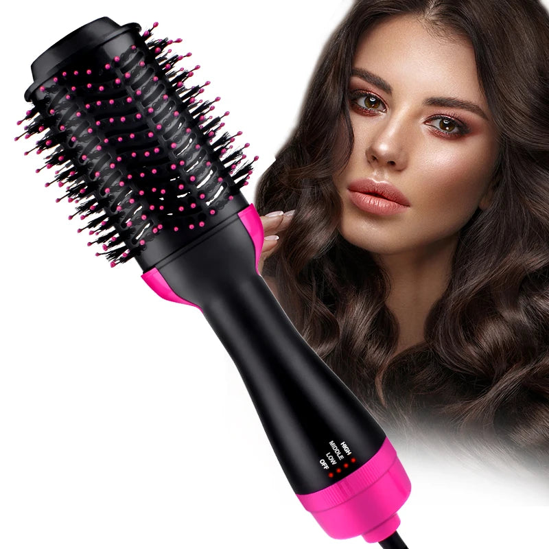 One Step Hair Dryer and Volumizer Round Hot Air Brush 3 in 1 Anti-Scald Negative Ion Hair Straightener Brush Comb Curler Styler