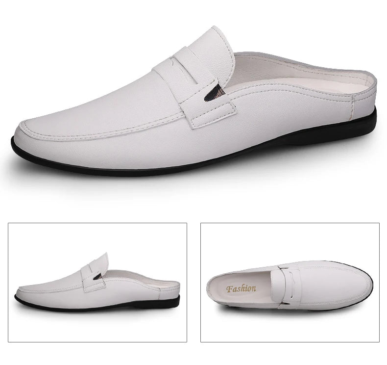 Quality Men Slippers Leather Men Mules Half Shoe Loafers Moccasins Outdoor Non-slip Black Beach Sandals Slides Zapato Hombre