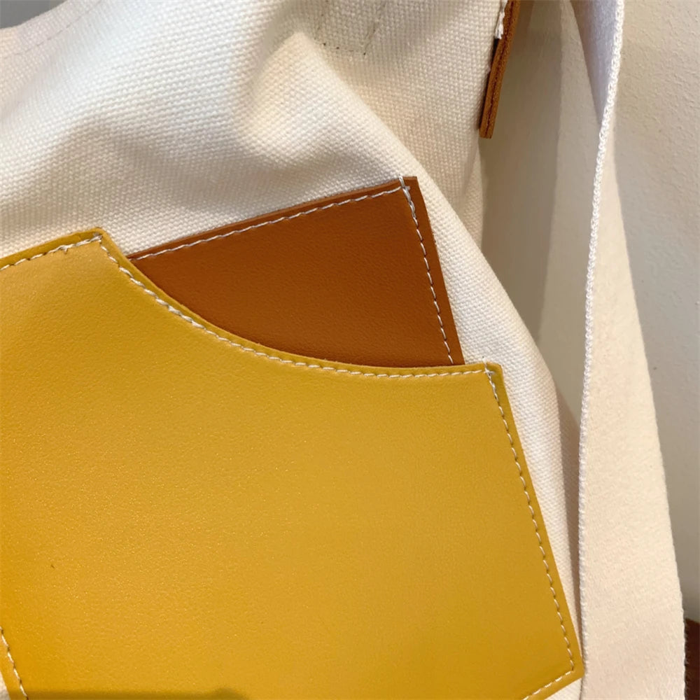 Large Capacity Canvas Tote Bags for Women 2021 New Contrast Color Bucket Travel Bag Simple Fashion Girl's Shopper Shoulder Totes