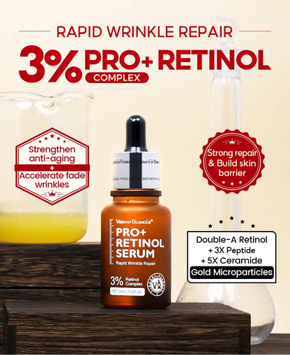 VIBRANT GLAMOUR  PRO+ Retinol Face Serum Upgrade 3% Retinol+3X Peptide+5X Ceramide Repair Skin Firming Collagen Anti-Aging