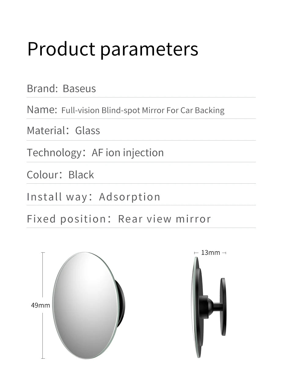 Baseus 2pcs Car Rear View Mirror Full Vision 360 Degree Wide Anger Parking Assitant Waterproof Auto Rearview Blind Spot Mirror