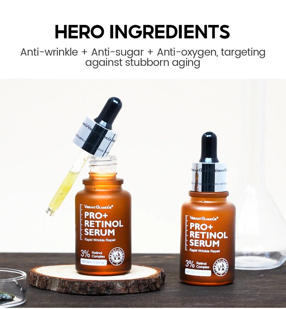 VIBRANT GLAMOUR  PRO+ Retinol Face Serum Upgrade 3% Retinol+3X Peptide+5X Ceramide Repair Skin Firming Collagen Anti-Aging