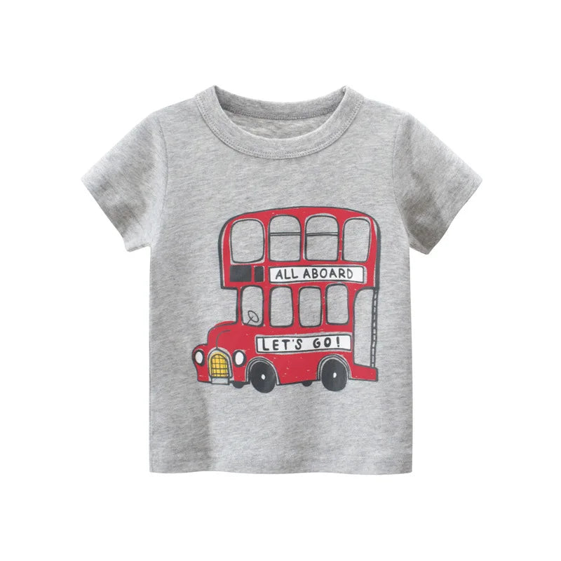 Baby Boys Clothes T-Shirts for 1 2 3 4 5 6 7 8 Years 100% Cotton Short Sleeve Car Bus Fire Truck Cartoon  Kids Summer Clothing
