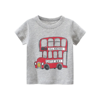 Baby Boys Clothes T-Shirts for 1 2 3 4 5 6 7 8 Years 100% Cotton Short Sleeve Car Bus Fire Truck Cartoon  Kids Summer Clothing