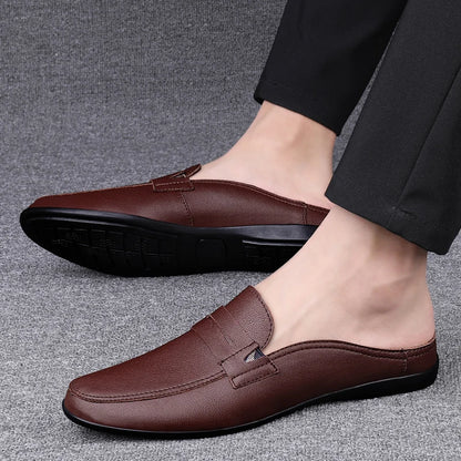 Quality Men Slippers Leather Men Mules Half Shoe Loafers Moccasins Outdoor Non-slip Black Beach Sandals Slides Zapato Hombre