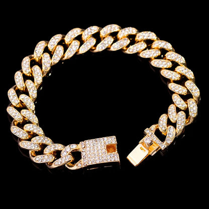 Iced Out Rhinestone Cuban Link Chain Bracelet for Women Luxury Bling Crystal Cuban Chunky Bracelets Men Punk Hip Hop Jewelry