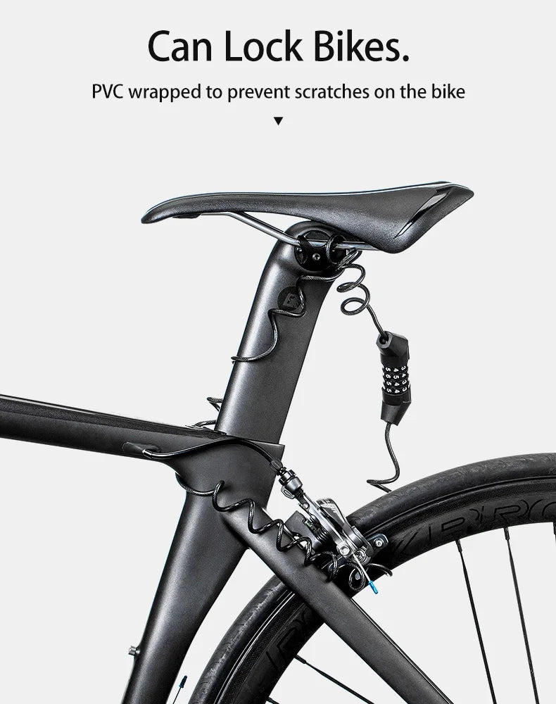 ROCKBROS Mini Password Lock Anti-theft Bicycle Durable Steel Wire Lock Helmet Lock Chain Bike Frame Lock Bike Accessories
