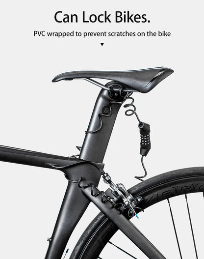 ROCKBROS Mini Password Lock Anti-theft Bicycle Durable Steel Wire Lock Helmet Lock Chain Bike Frame Lock Bike Accessories