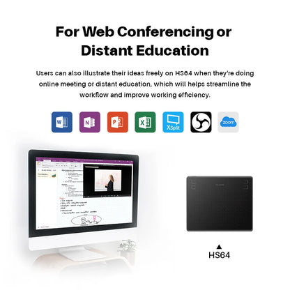 Huion HS64 6x4 Inch Graphics Tablet Ultrathin Drawing Tablet PW100 Battery-Free Pen Tablet Customized Press Keys Android Support