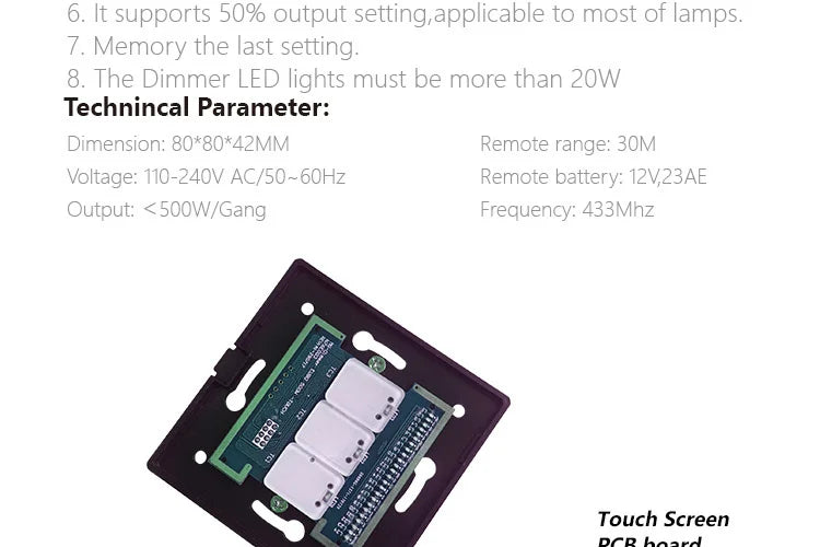 Smart Home EU Dimmer Switch White Crystal Glass Wireless Remote Control Light Dimmer Switch 500W,110-240V RF Switch 220V