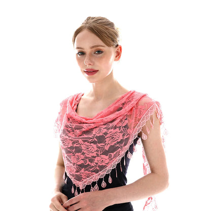 Embroidered Triangle Scarf For Church Shawl Catholic Church Prayer Shawl Sheer Floral Spanish Mantilla Lace Veil Wedding Cape