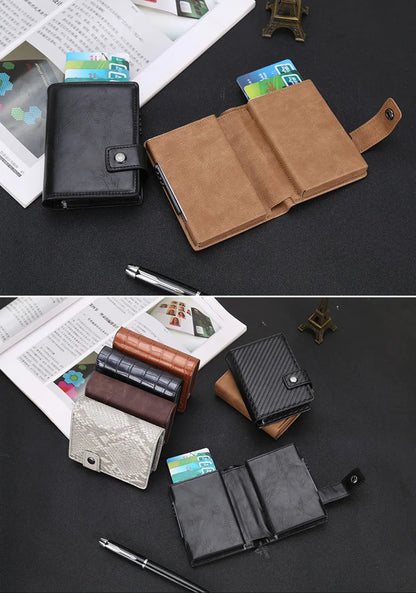 PUOU Double Card Wallet Aluminium RFID Blocking Metal Card Package Card Holder Credit Card Case Men Card ID Holder Card Box