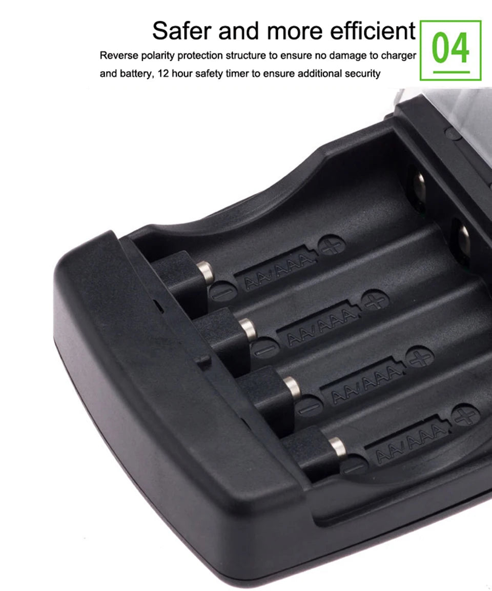 4 way Ecological Charger  with USB input port for  LR03 LR6 disposable Batteries and AA AAA Rechargeable alkaline Batteries