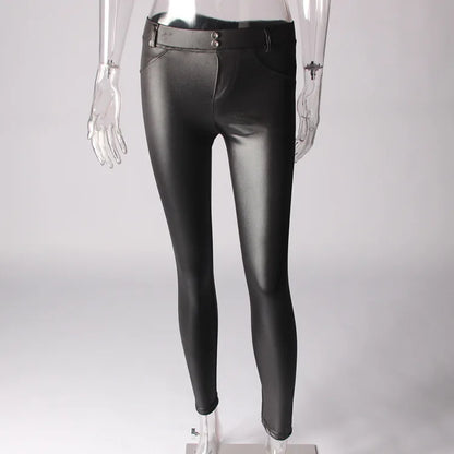 Leggings Women Sexy Hip Push Up Pants Low Waist Legging PU Leather Jegging Gothic Leggins Jeggings Legins 4 Colors