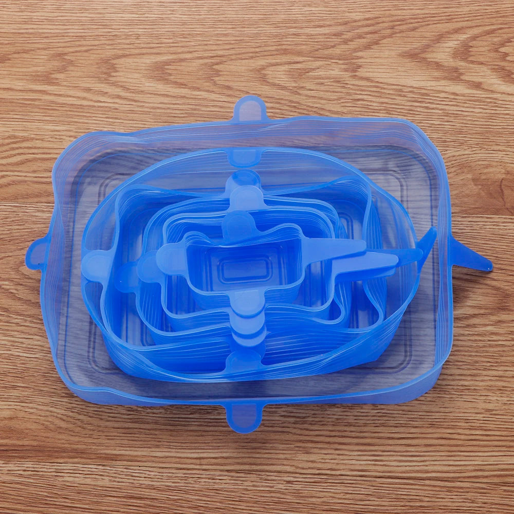 6Pcs Food Grade Silicone Stretch Lids Kitchen Tools Accessories Reusable Food Wrap Sealed Cover Keep Fresh Stretchy Bowl Cover