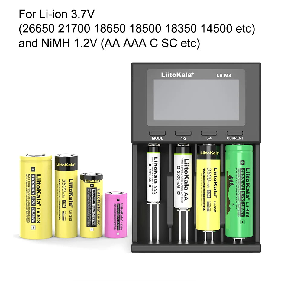 LiitoKala Lii-M4 Lii-CH4 18650 Charger LCD Display Universal Smart Charger Test Capacity 26650 18650 21700 AA AAA Battery 4slot