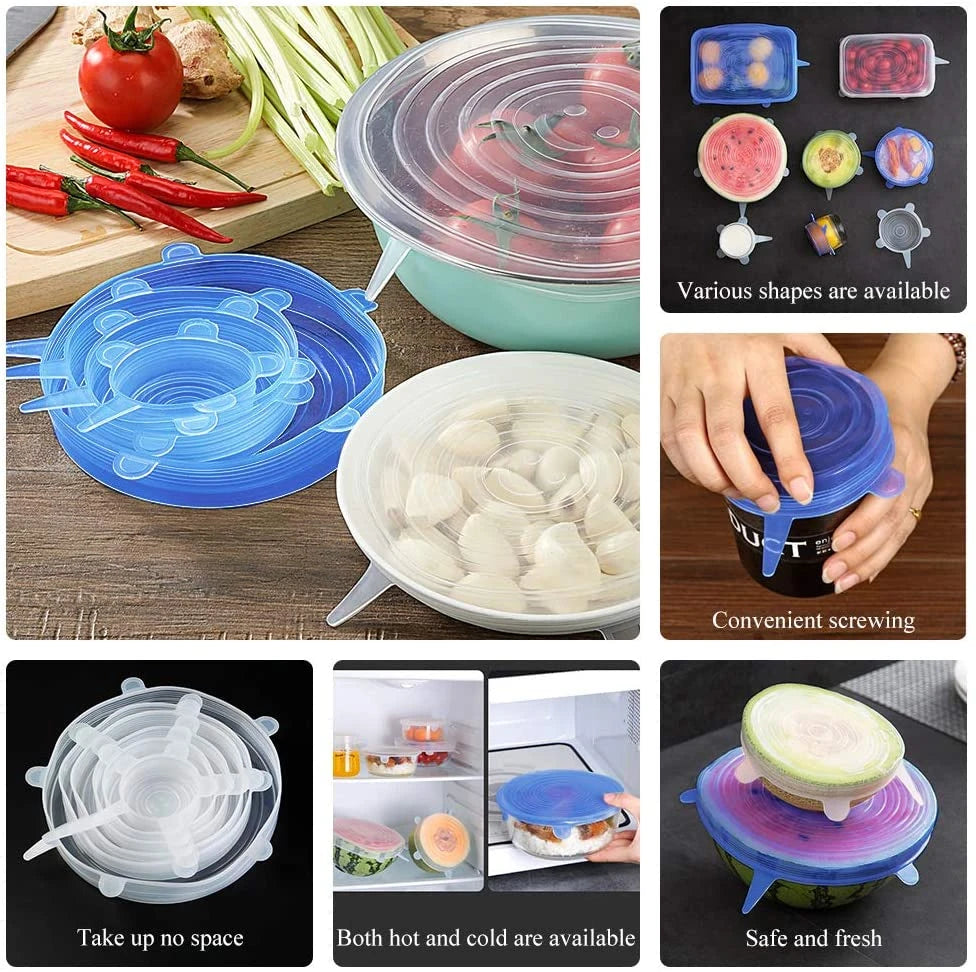 6Pieces Food Grade Silicone Stretch Lids for Food Storage Reusable Microwave Food Covers Bowl Covers For Cup Cans Jars YY121