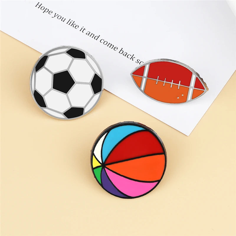 Sports Ball Series Brooch Soccer Basketball Ping Pong Enamel Pin with Chain Cartoon Fashion Accessories Denim Badge Jewelry Gift