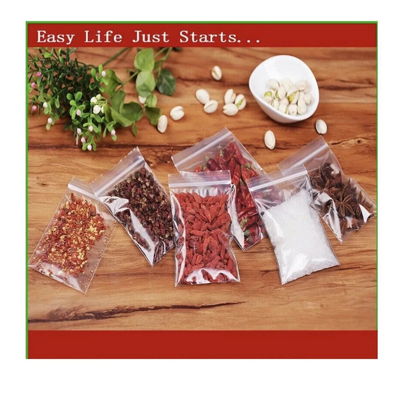 100Pcs Small Clear Plastic Bag Food Packaging Pouches Grip Self Seal Resealable Baggies Baggy Home Storage Bags