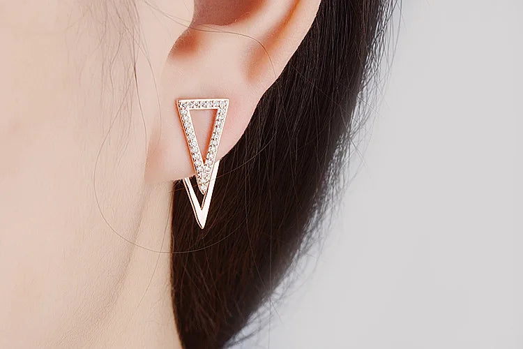 New in 925 Sterling Silver Double Triangle Zircon Stud Earrings For Women Luxury Jewelry Novelties 2023 Trend to Sell