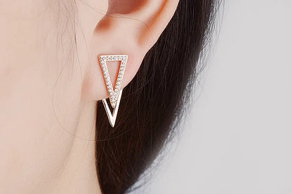 New in 925 Sterling Silver Double Triangle Zircon Stud Earrings For Women Luxury Jewelry Novelties 2023 Trend to Sell