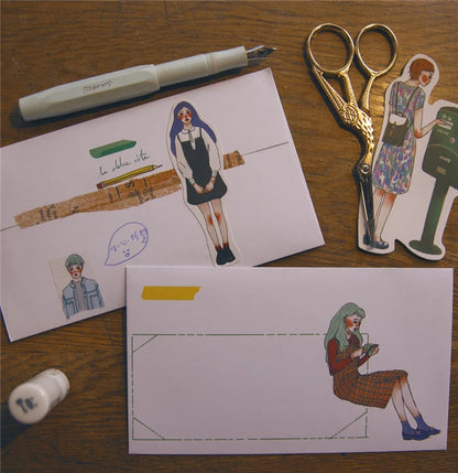 Cute girls in the stationery shop Stickers Scrapbooking Craft Diary Album Phone Computer Seal Stickers Decorative