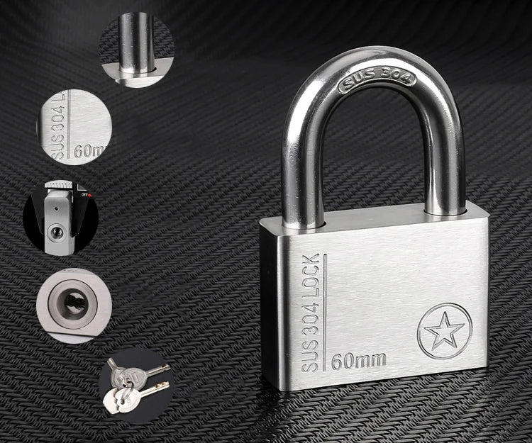 304 Stainless Steel Padlock Cabinet Outdoor Lock Head Furniture Lock Waterproof Rust-Proof Door Lock  with 4 keys