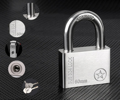 304 Stainless Steel Padlock Cabinet Outdoor Lock Head Furniture Lock Waterproof Rust-Proof Door Lock  with 4 keys