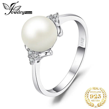 JewelryPalace 8mm Freshwater Cultured Pearl 925 Sterling Silver Rings for Women Engagement Trendy Ring Fashion Gift Fine Jewelry